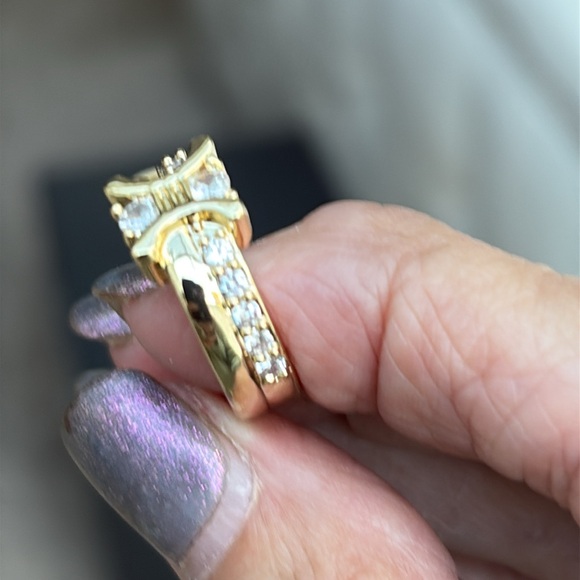 Celine Gold-Tone Statement Ring gorgeous ornate style w/ crystals 14k White Gold - Picture 2 of 8